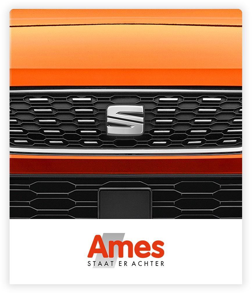 Oranje Seat grille met Ames SEAT logo