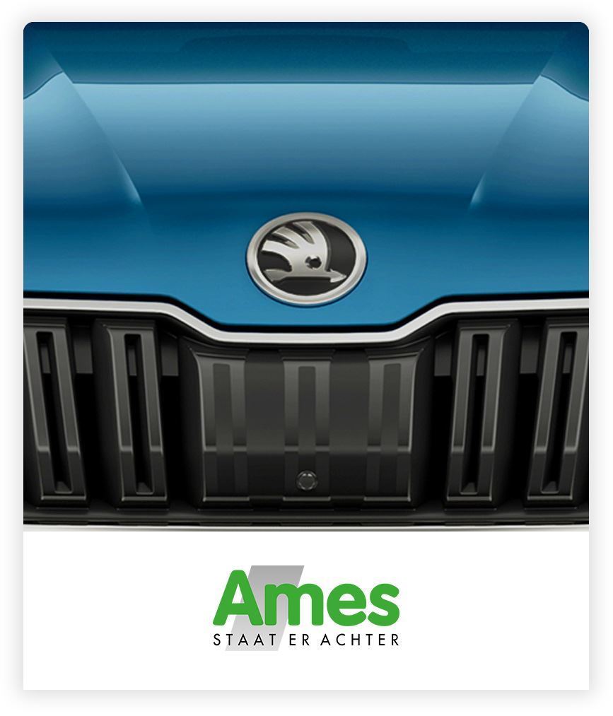 blauwe Skoda grille met Ames Skoda logo