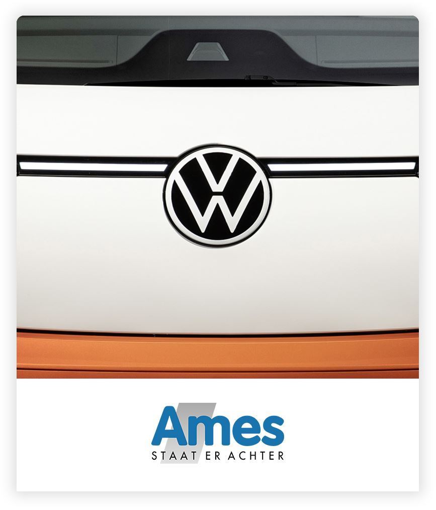 wit met oranje Volkswagengrille met Ames Volkswagen logo